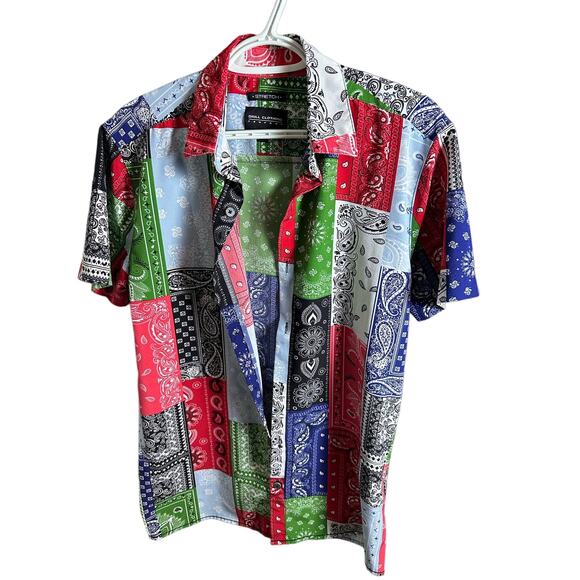 Stretch Drill Clothing Bandana Shirt Mens Sz S Multicolor Button Up Short Sleeve - Picture 4 of 11